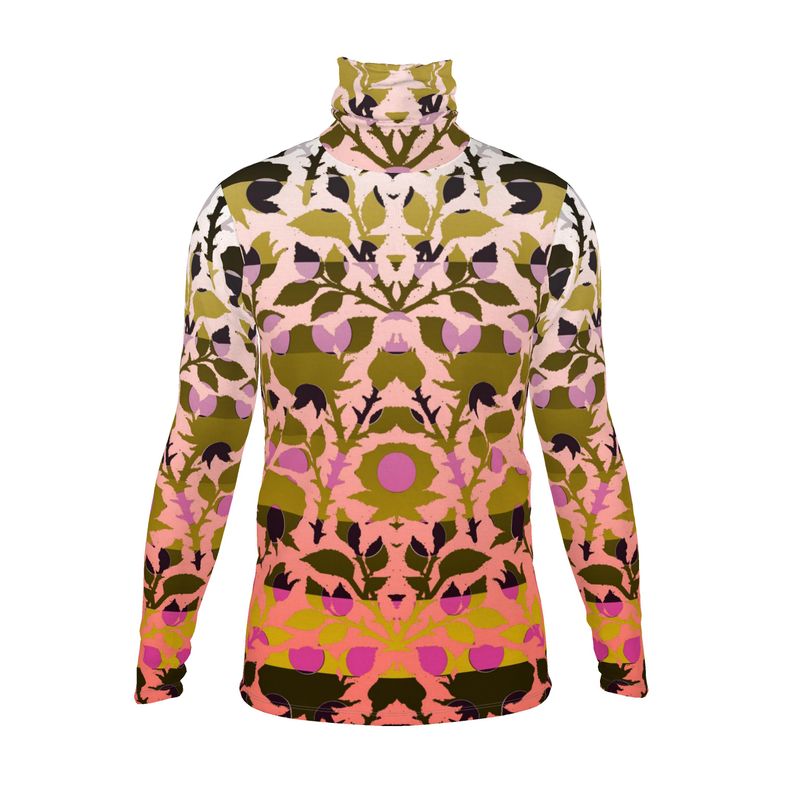 Sslim Fit Roll Neck in Spots Stripes Roses Golden Sunset