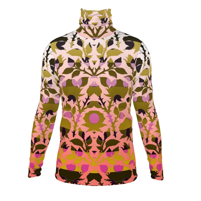 Sslim Fit Roll Neck in Spots Stripes Roses Golden Sunset