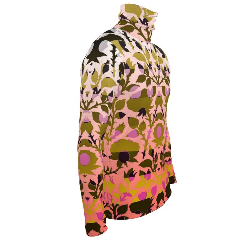 Sslim Fit Roll Neck in Spots Stripes Roses Golden Sunset