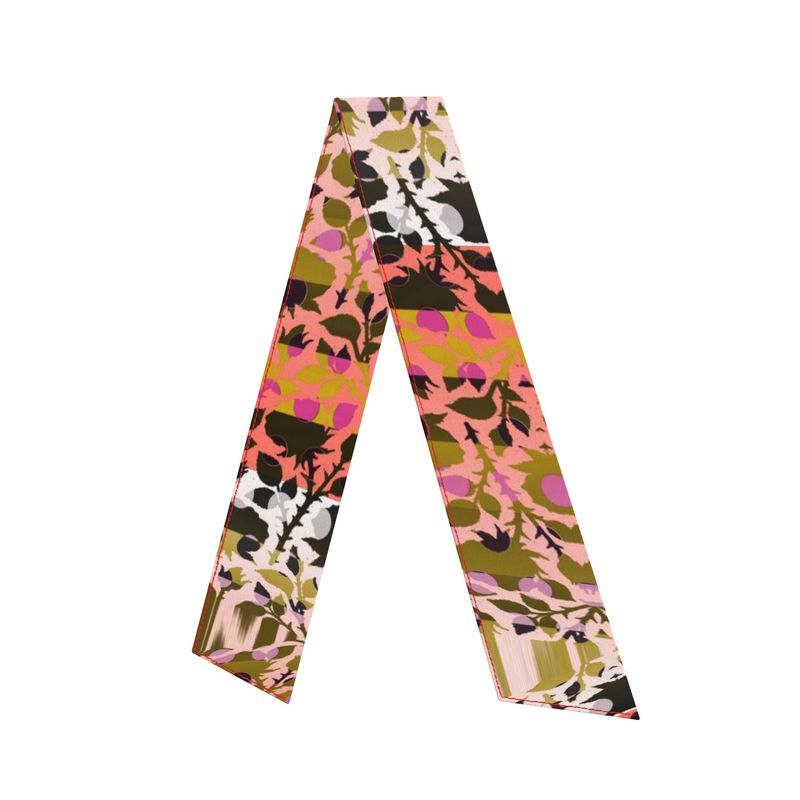 Silk Scarf in Spots Stripes Roses Golden Sunset