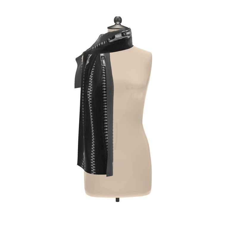 Chiffon silk Scarf in Zippers Black