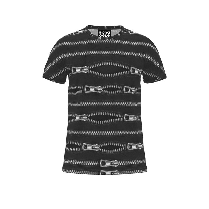 All Over Print T Shirt in Zippers Silver Black