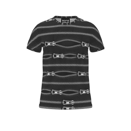 All Over Print T Shirt in Zippers Silver Black