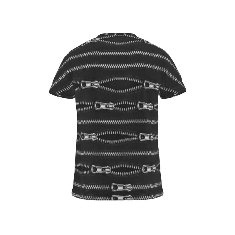 All Over Print T Shirt in Zippers Silver Black