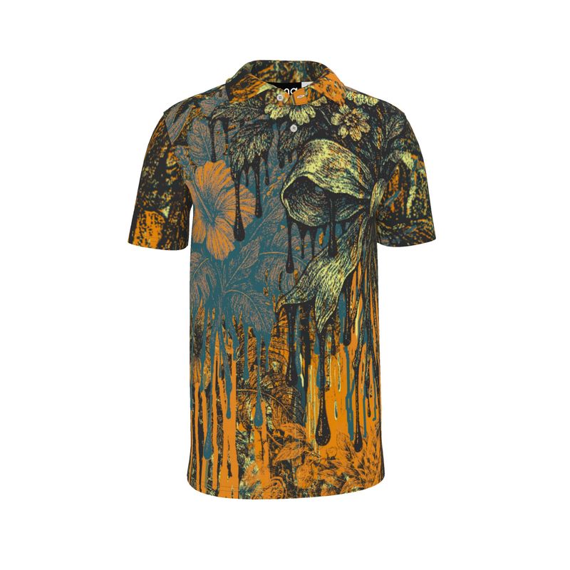 Polo Shirt in Dripping Flowers Orange
