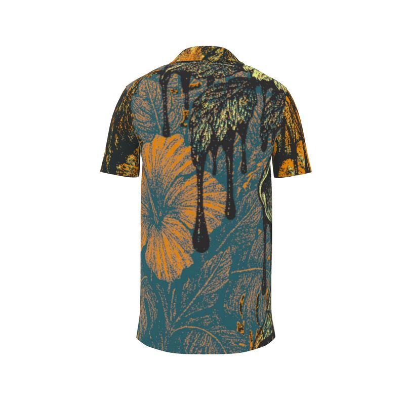 Polo Shirt in Dripping Flowers Orange