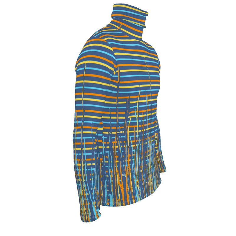 Slim Fit Roll Neck in Dripping Stripes Vivid
