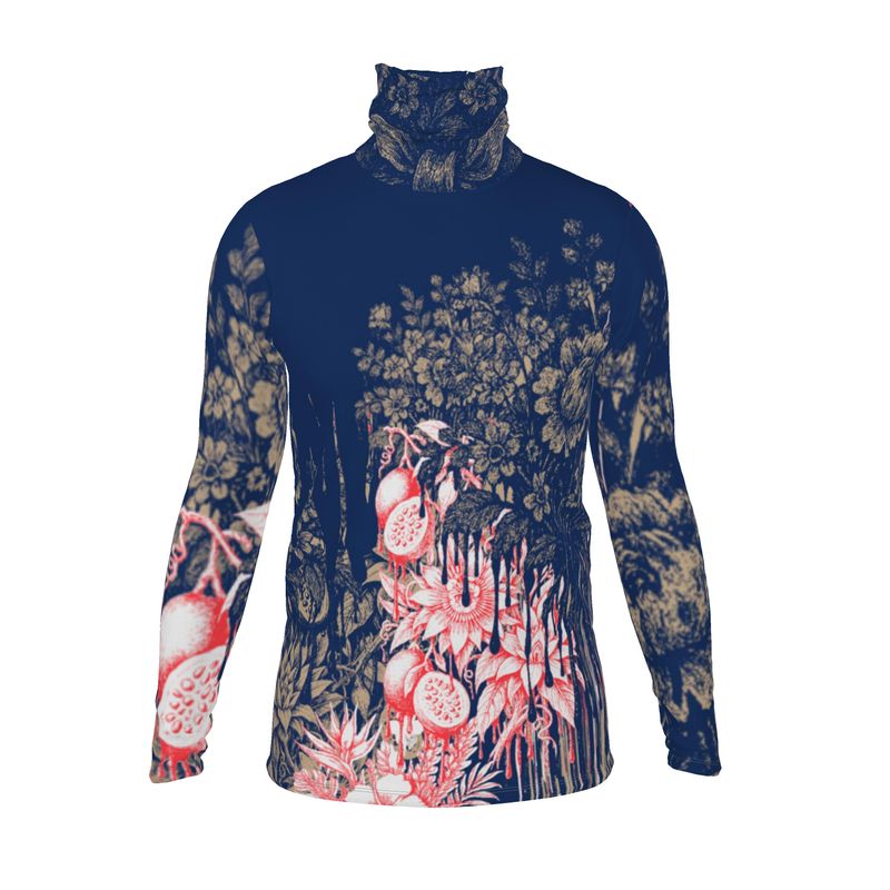Slim Fit Roll Neck in Dripping Flowers Blue