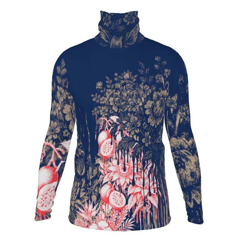 Roll Neck Co-ord Set in Dripping Flowers Blue - Slim Fit Roll Neck in Dripping Flowers Blue back