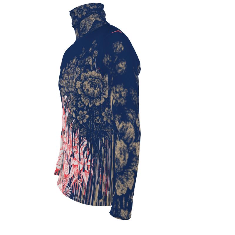 Slim Fit Roll Neck in Dripping Flowers Blue