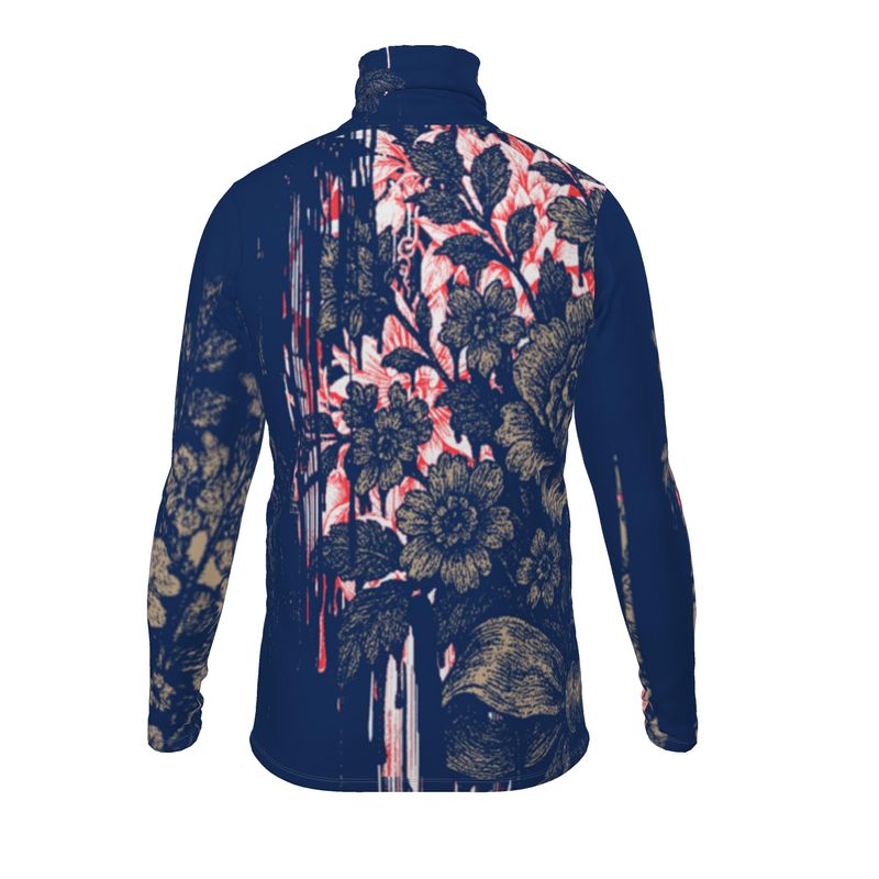 Slim Fit Roll Neck in Dripping Flowers Blue