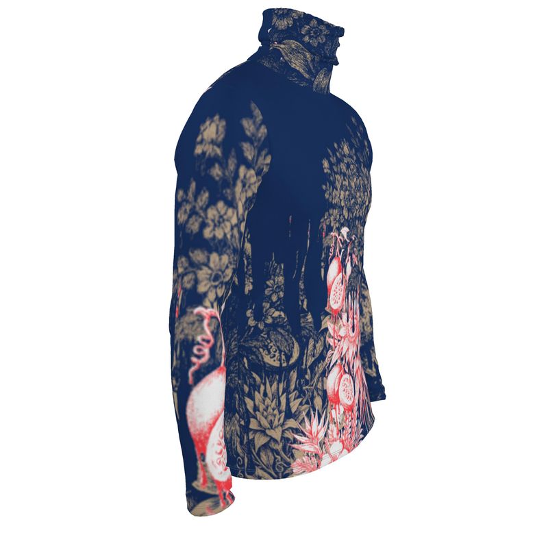 Slim Fit Roll Neck in Dripping Flowers Blue