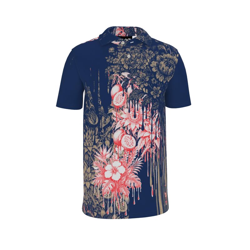 Three Piece Co-ord Set in Dripping Flowers Blue - Polo Shirt in Dripping Flowers Blue