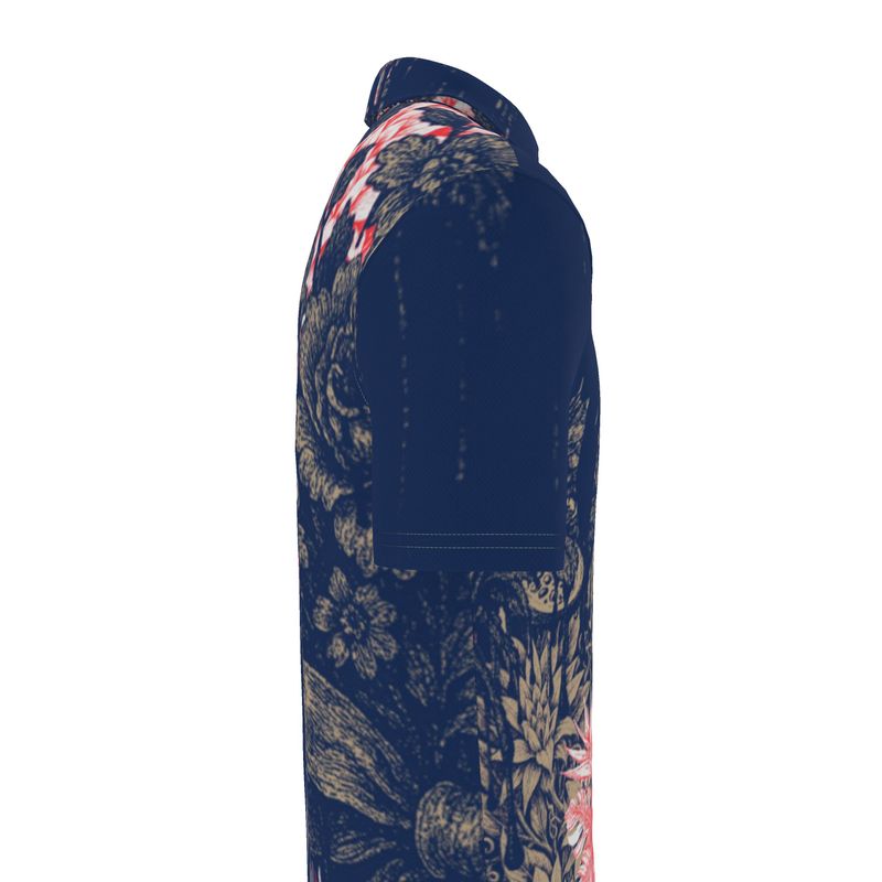 Polo Shirt in Dripping Flowers Blue
