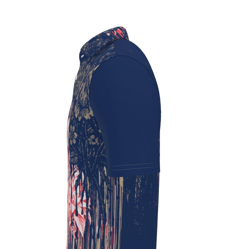 Polo Shirt in Dripping Flowers Blue