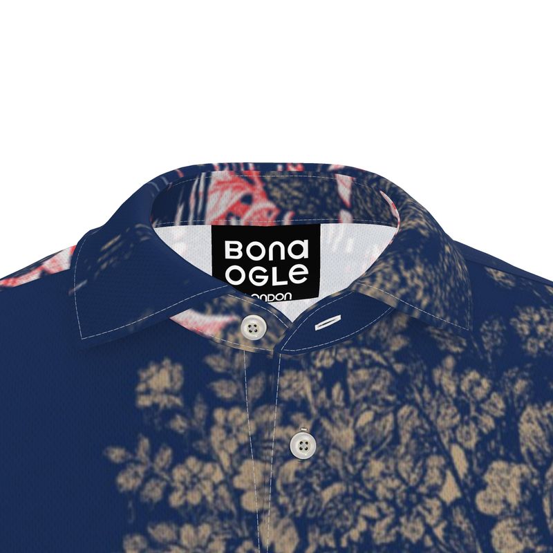 Polo Shirt in Dripping Flowers Blue