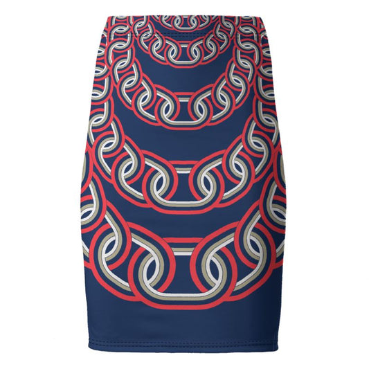 Pencil Skirt in Graduating Chains  Blue