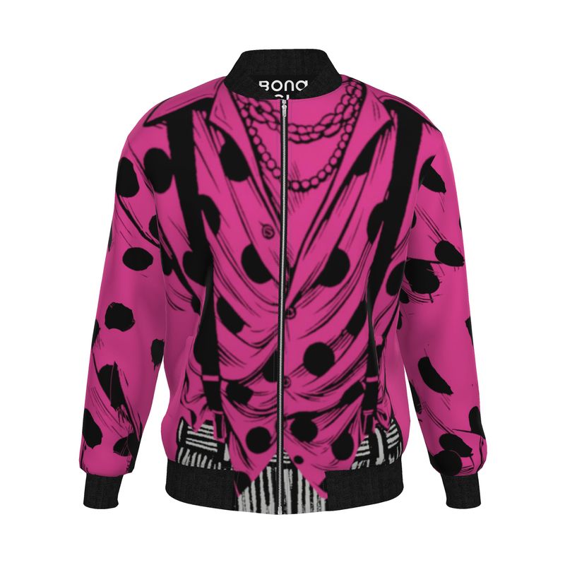 Mens Bomber Jacket in Trompe L'oeil Fuchsia Carbon Grey