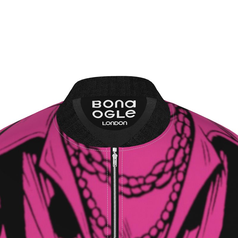 Mens Bomber Jacket in Trompe L'oeil Fuchsia Carbon Grey