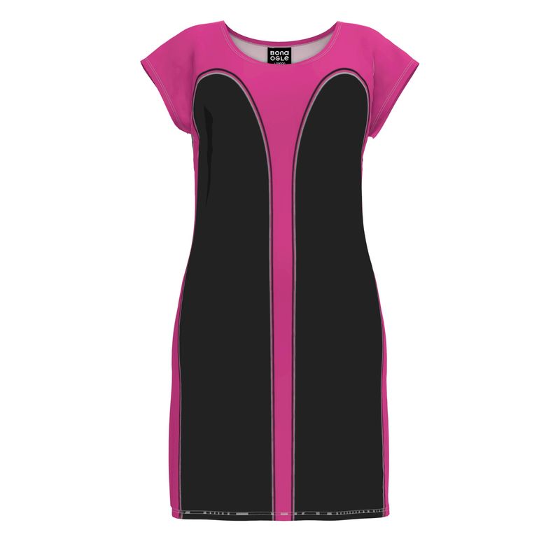 Tunic T Shirt Dress in  Contours Fuchsia Carbon
