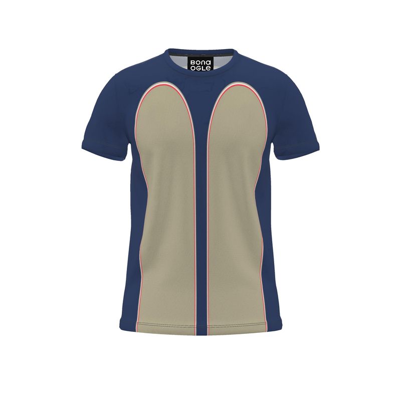 All Over Print T Shirt in Contours Blue Beige