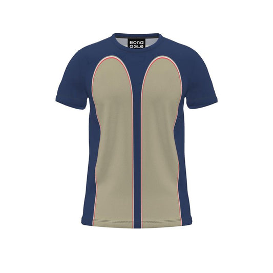All Over Print T Shirt in Contours Blue Beige