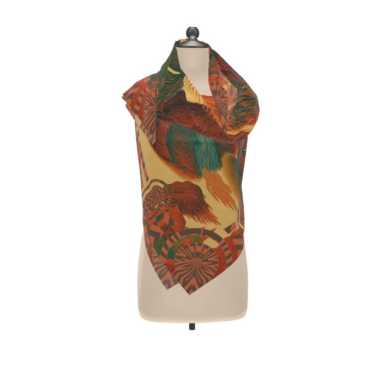 Shawl 100% silk Satin in Tempest Landscape