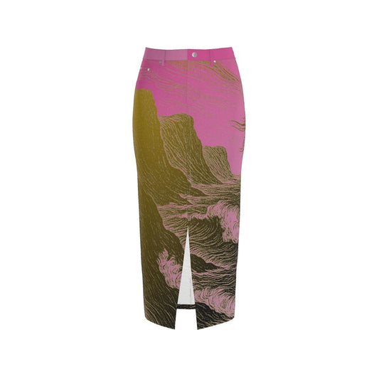 Denim Maxi Skirt in Tempest  Sea