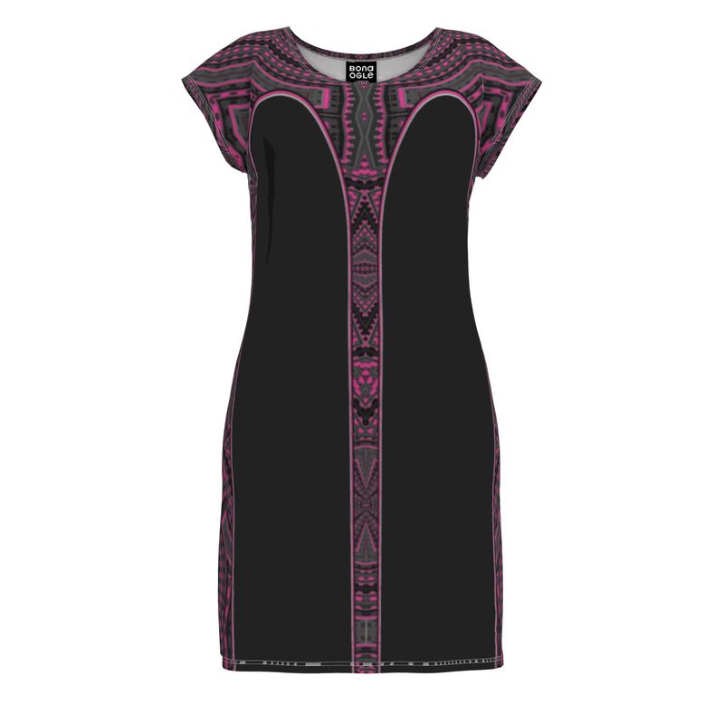 Tunic T Shirt Dress in  Contours pattern  Fuchsia Carbon