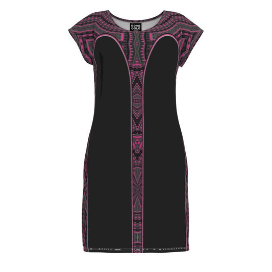 Tunic T Shirt Dress in  Contours pattern  Fuchsia Carbon