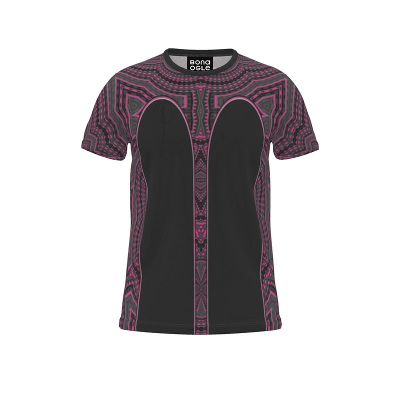 All Over Print T Shirt in Contours Pattern Fuchsia Carbon