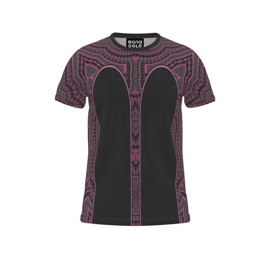 All Over Print T Shirt in Contours Pattern Fuchsia Carbon