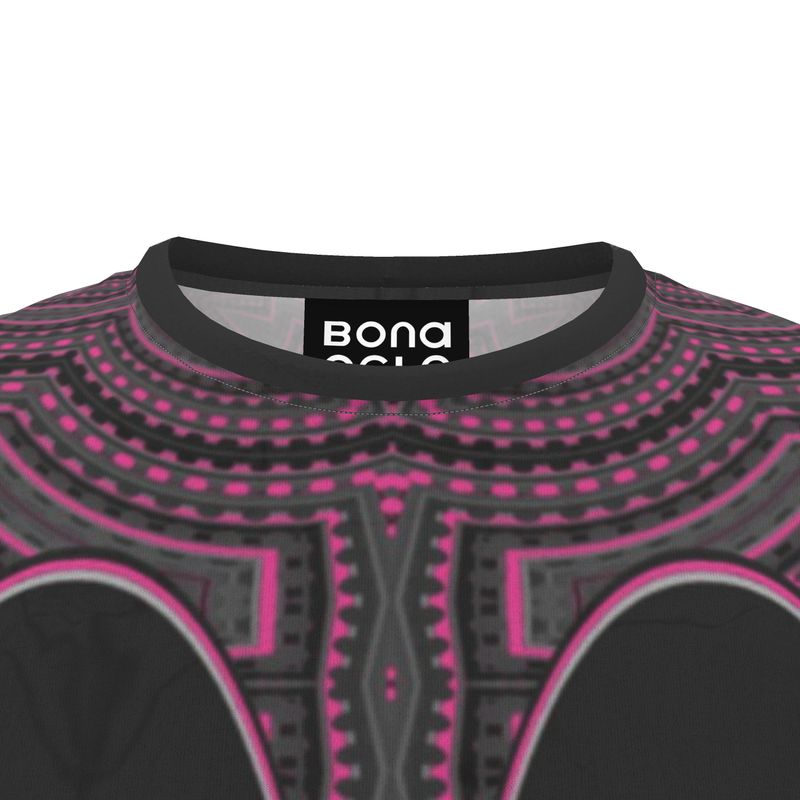 All Over Print T Shirt in Contours Pattern Fuchsia Carbon