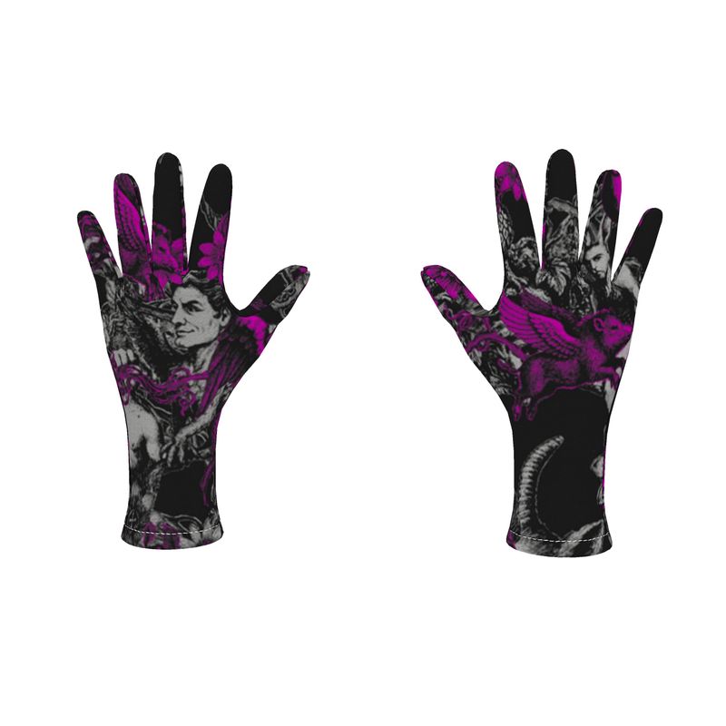 Fleece gloves in Toile Des Bosch Fuchsia Carbon