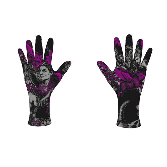 Fleece gloves in Toile Des Bosch Fuchsia Carbon