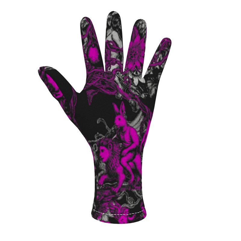 Fleece gloves in Toile Des Bosch Fuchsia Carbon