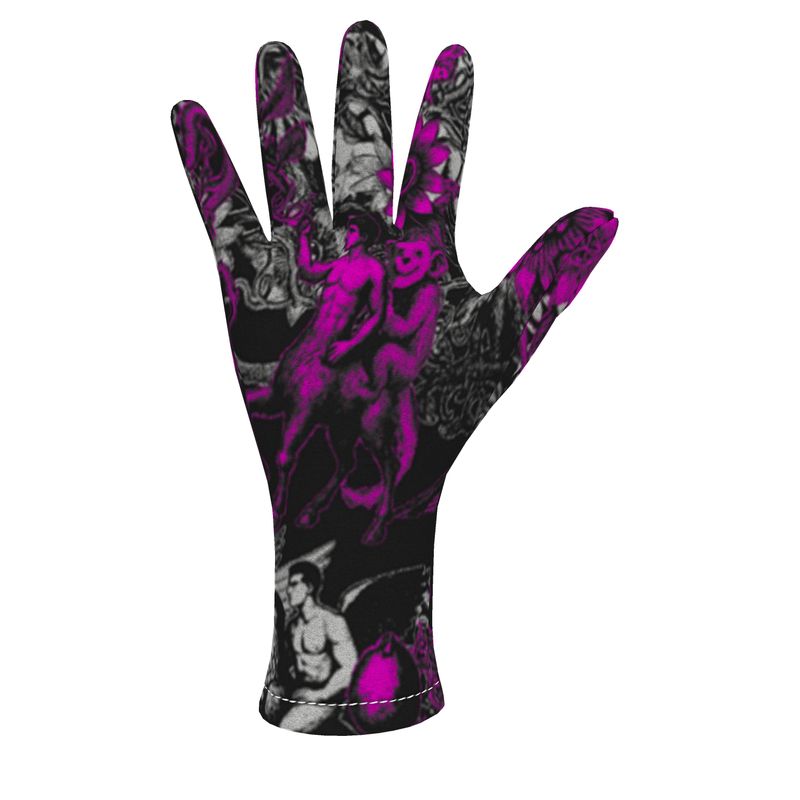 Fleece gloves in Toile Des Bosch Fuchsia Carbon