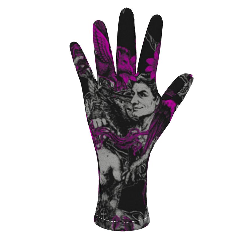 Fleece gloves in Toile Des Bosch Fuchsia Carbon