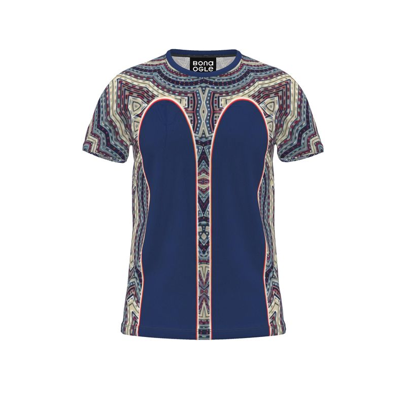 All Over Print T Shirt in Contours Pattern Blue