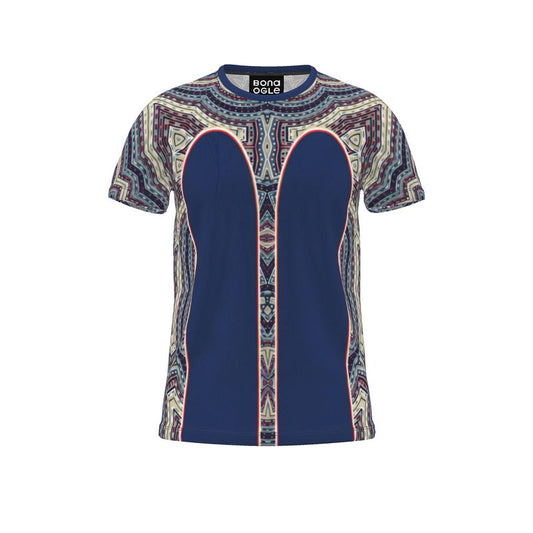 All Over Print T Shirt in Contours Pattern Blue