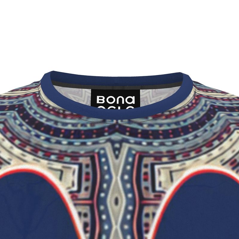 All Over Print T Shirt in Contours Pattern Blue