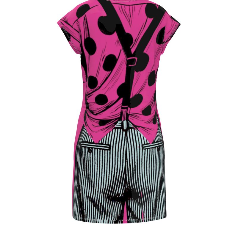 Tunic T Shirt Dress in Trompe l'oeil  Fuchsia Grey Carbon