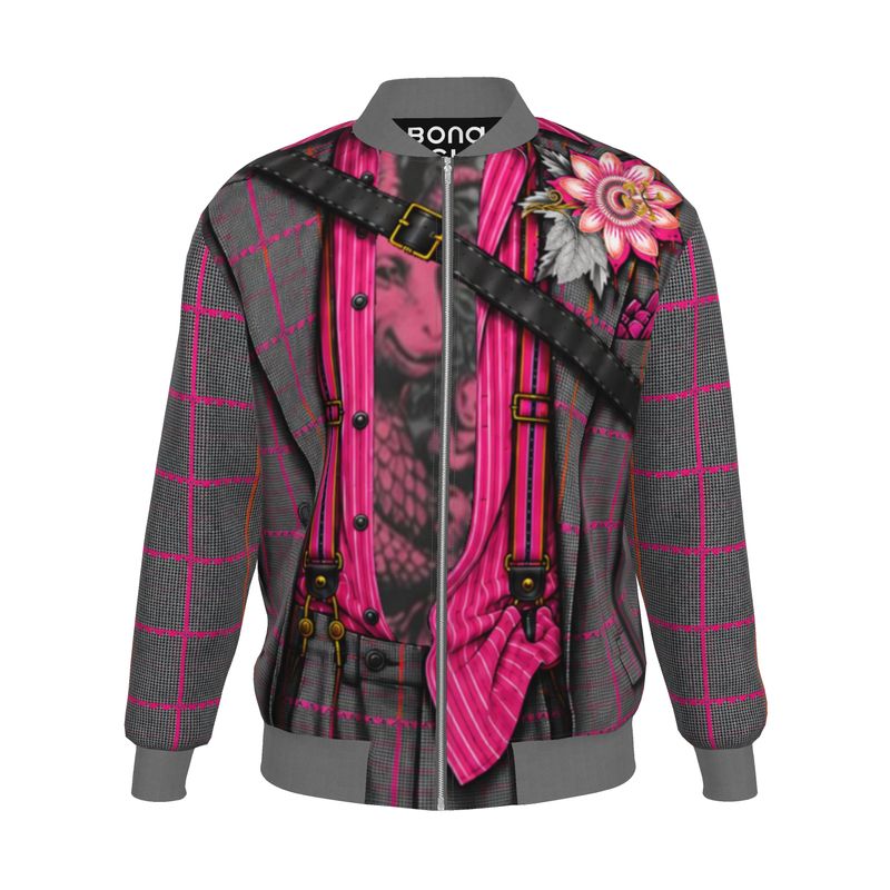 Mens Bomber Jacket in Trompe Toile Fuchsia Carbon