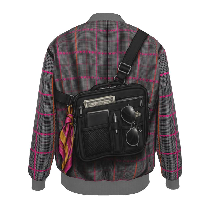 Mens Bomber Jacket in Trompe Toile Fuchsia Carbon