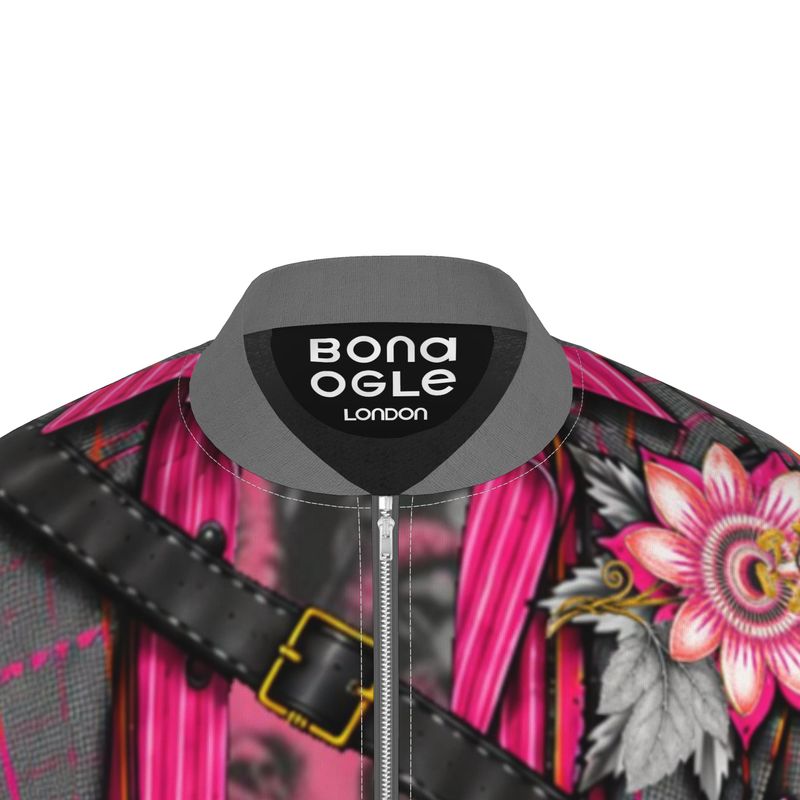 Mens Bomber Jacket in Trompe Toile Fuchsia Carbon
