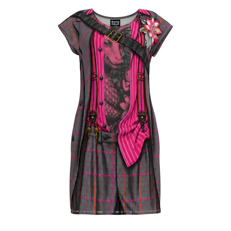 Tunic T Shirt Dress in Trompe Toile Fuchsia Carbon