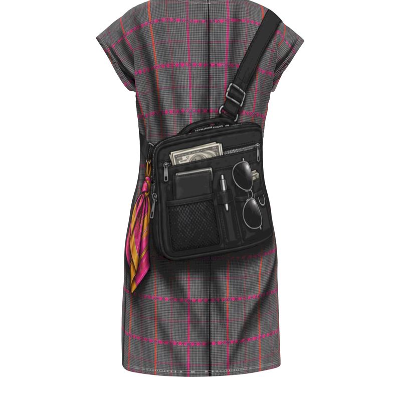 Tunic T Shirt Dress in Trompe Toile Fuchsia Carbon
