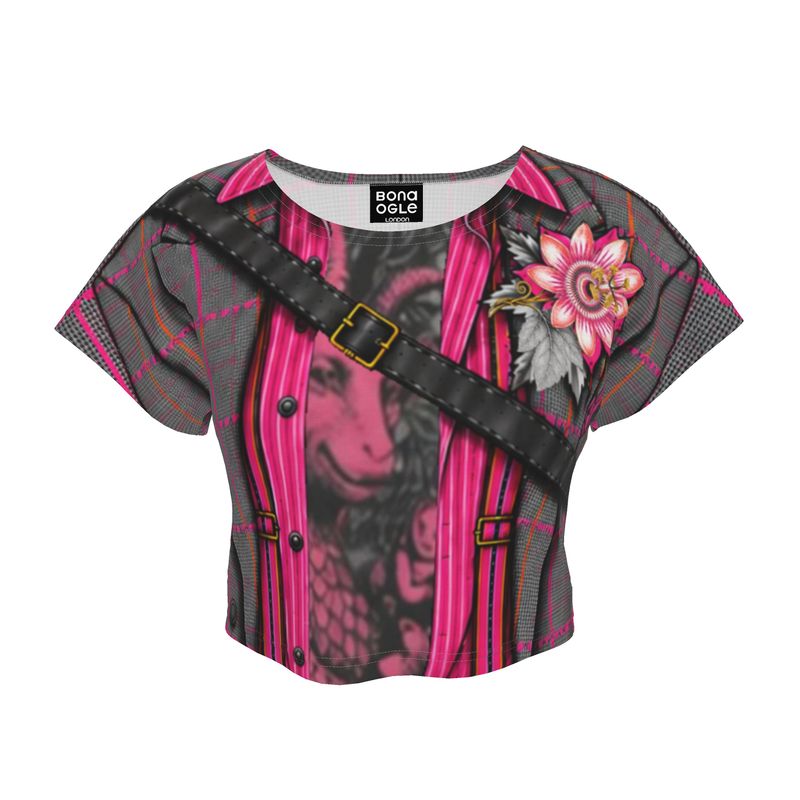 Crop Top in Trompe Toile Fuchsia Carbon