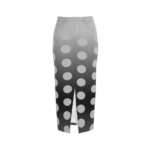 Denim Maxi Skirt in Ombre Polka  Carbon Gray