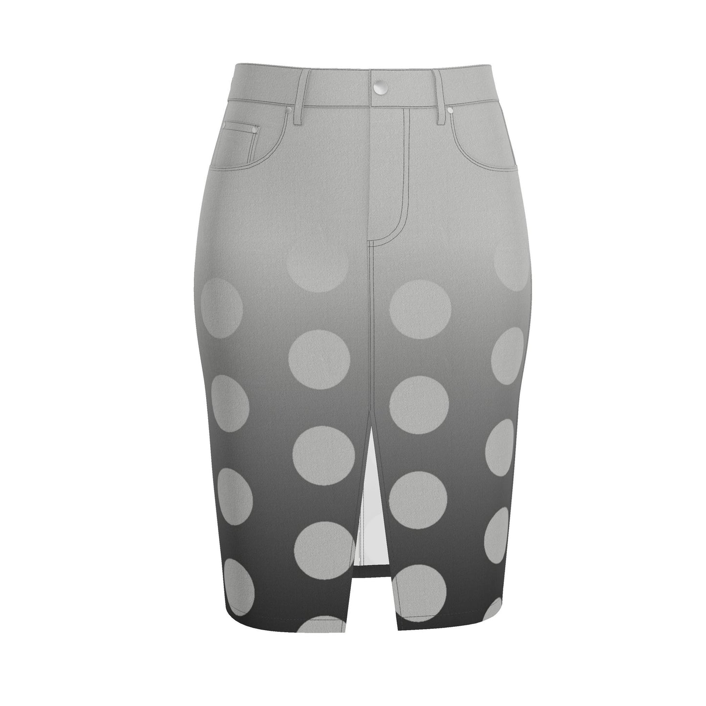 Denim Midi Skirt in Ombre Polka Carbon Gray